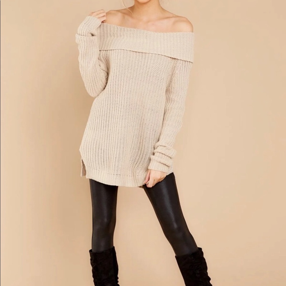 Beige off the shoulder sweater